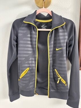 Nike Black Athletic Dri-FIT Jacket with Yellow Trim